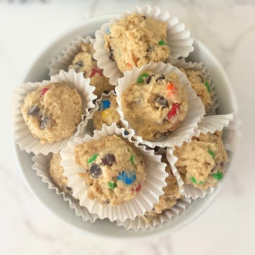 monster cookie dough balls in a bowl
