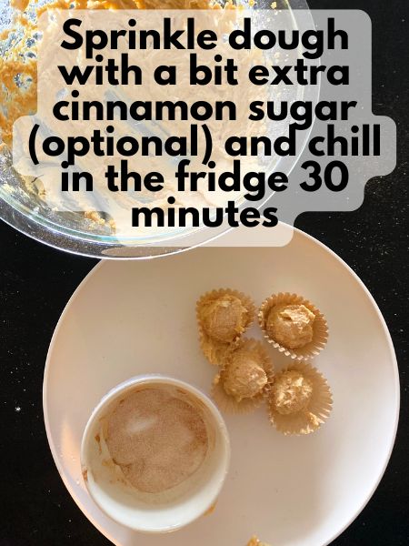 pumpkin cookie dough balls sprinkled with cinnamon sugar