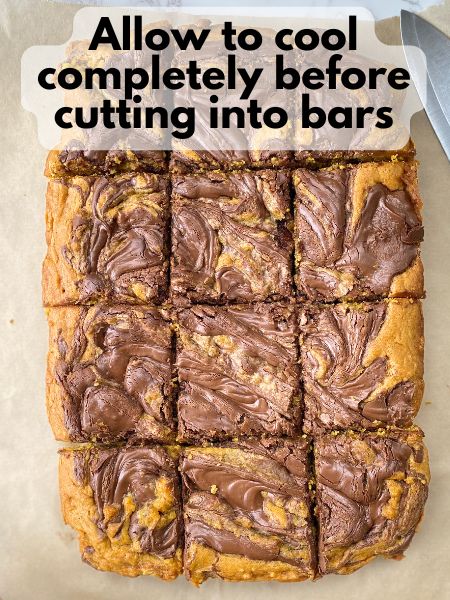 pumpkin nutella blondies sliced into bars