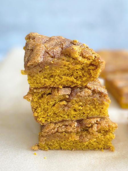 pumpkin snickerdoodle bars stacked