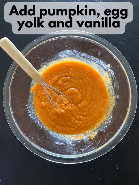 pumpkin, egg yolk and vanilla added to butter, sugar and brown sugar
