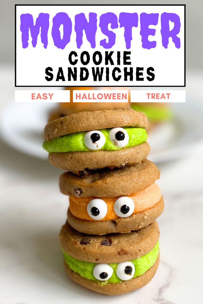 Make these cute Monster Sandwich Cookies with Chips Ahoy, frosting, and candy eyes—an easy no-bake Halloween dessert perfect for parties and kids!