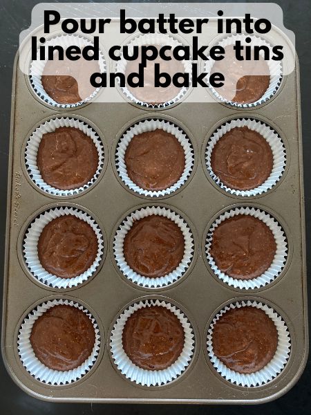 chocolate cupcake batter in cupcake tin