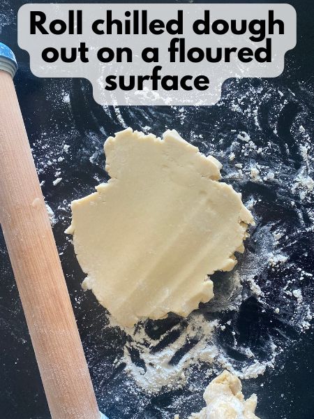 cutout cookie dough rolled out on a floured surface