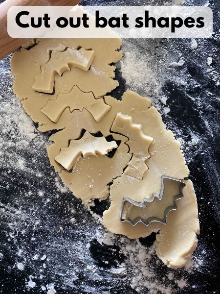 cookie dough cut until bat shapes