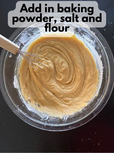 dry ingredients mixed into blondie batter