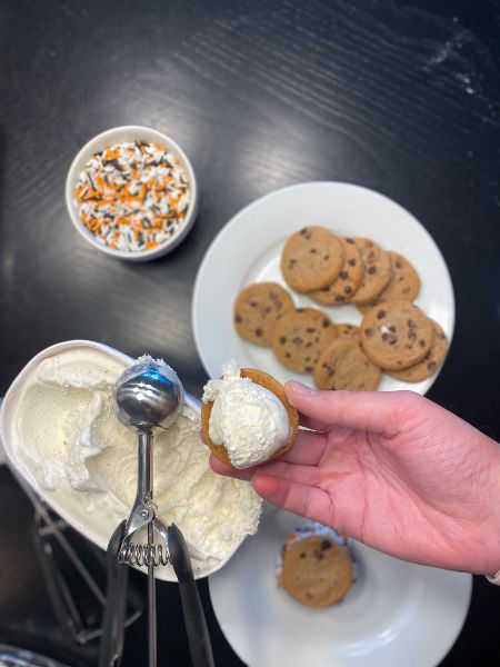 ice cream scooped onto a cookie