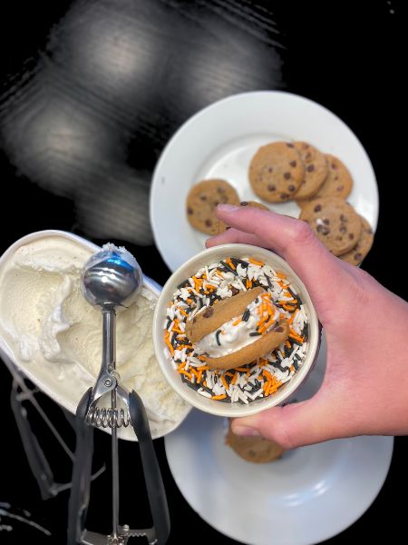 ice cream cookie sandwich rolled in sprinkles