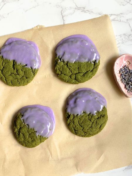 lavender dipped matcha cookies