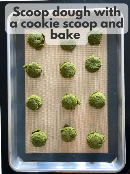 matcha cookie dough on baking sheet