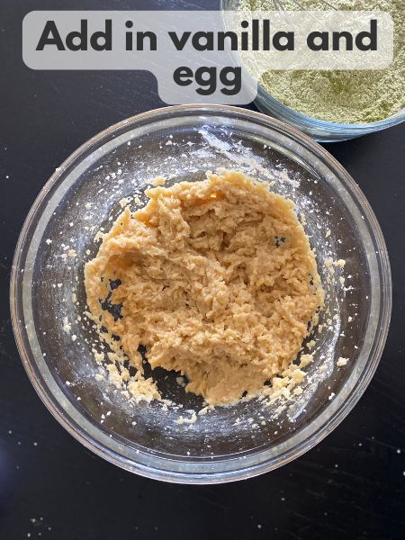 vanilla and egg added to creamed butter, sugar and brown sugar