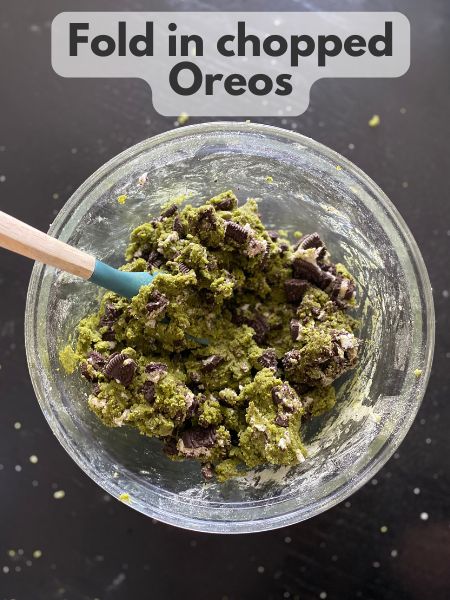 Oreos folded into matcha cookie dough