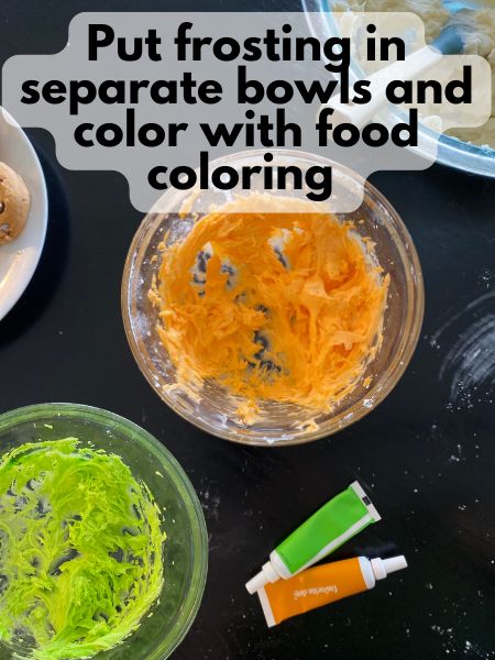 buttercream frosting colored green and orange