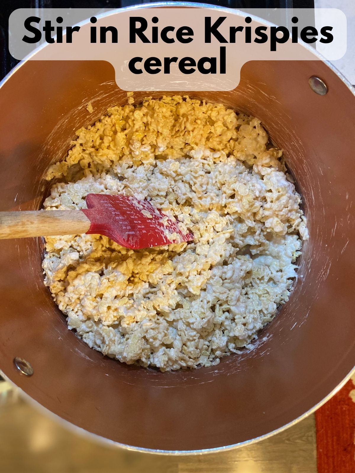 rice krispies cereal mixed in with melted marshmallows