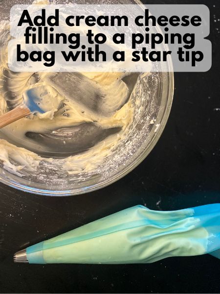 cream cheese frosting in a piping bag