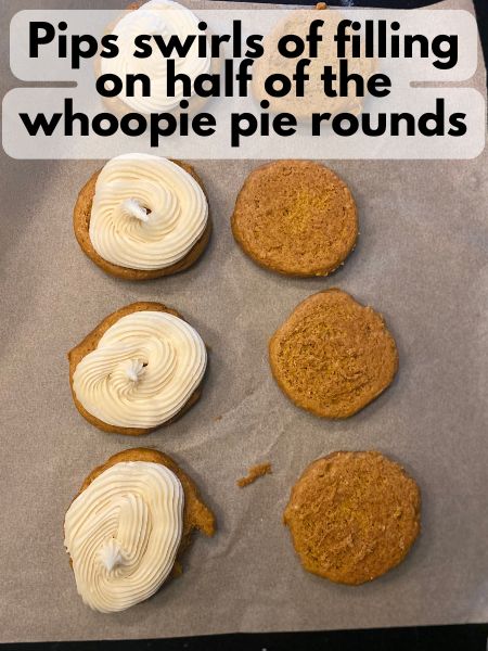 whoopie pie rounds with cream cheese filling on top