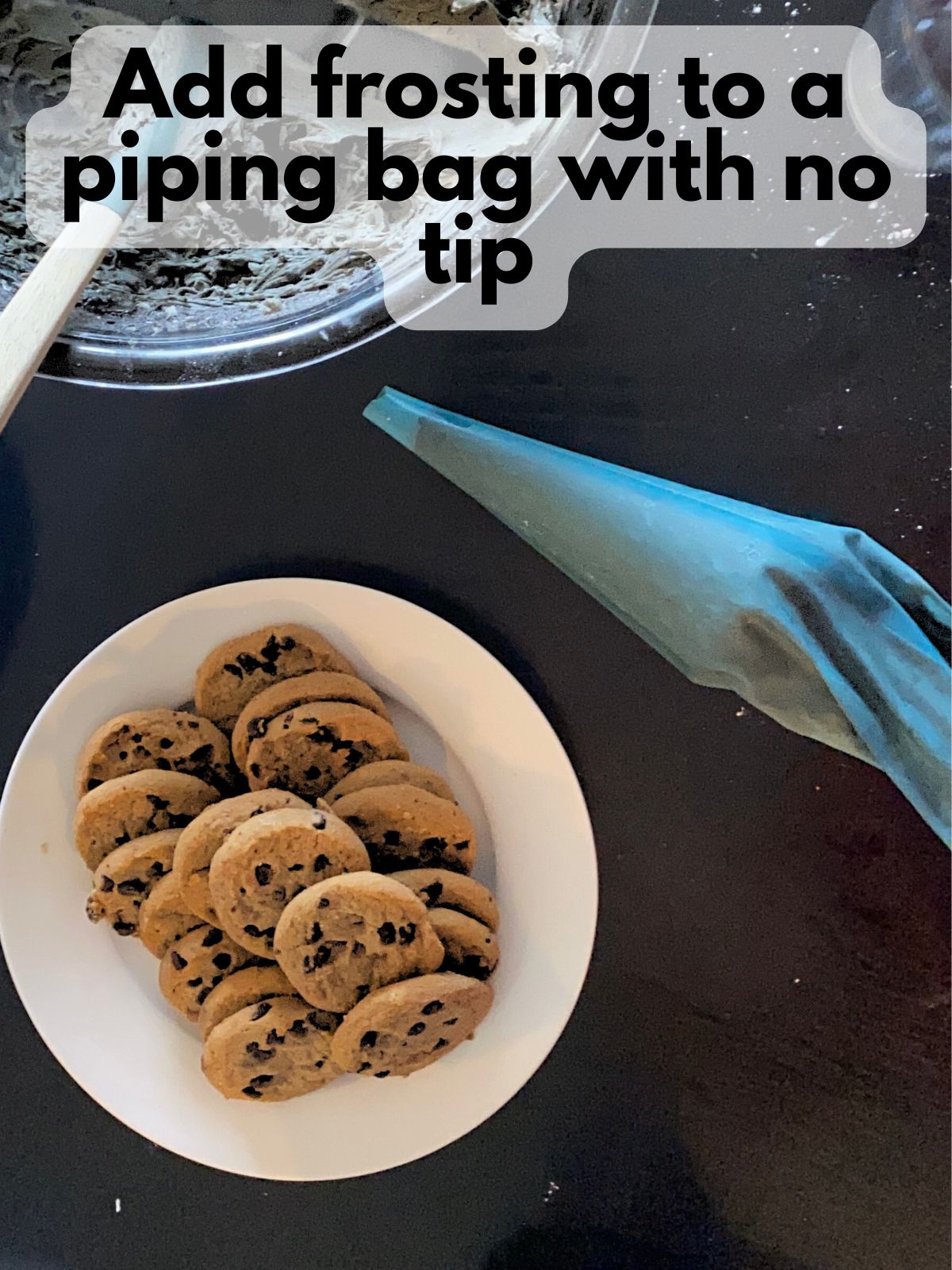 black buttercream frosting in a piping bag