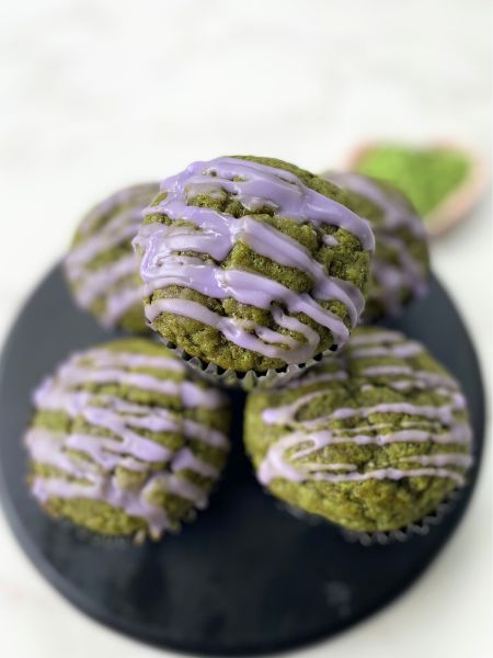 vegan lavender matcha muffins