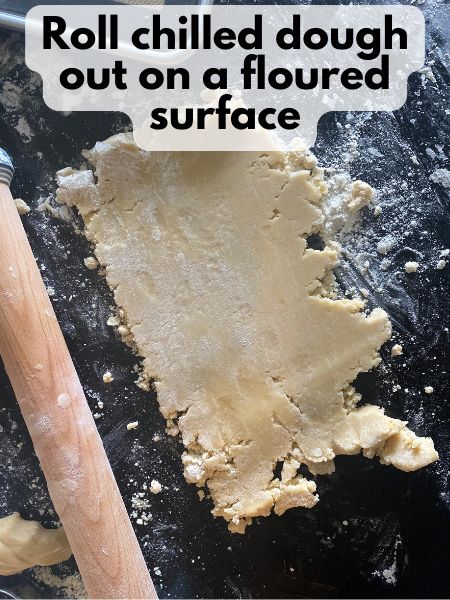 sugar cookie dough rolled out on a floured surface