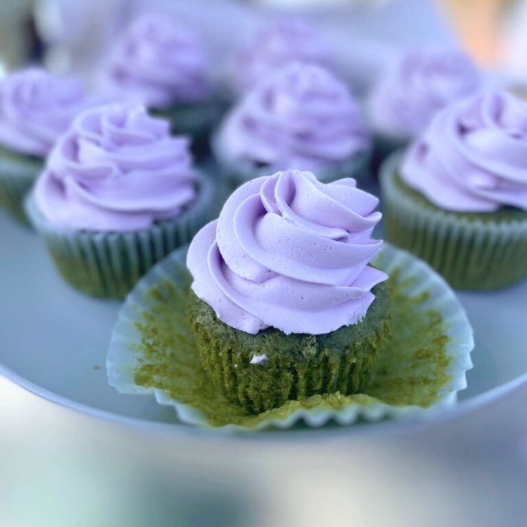 Box Mix Matcha Cupcakes with Lavender Frosting