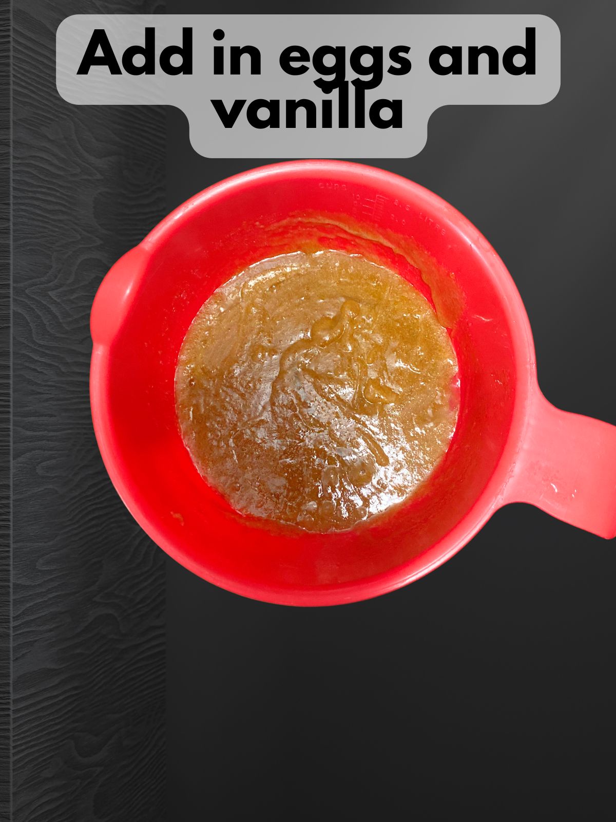 eggs and vanilla mixed with browned butter, sugar and brown sugar