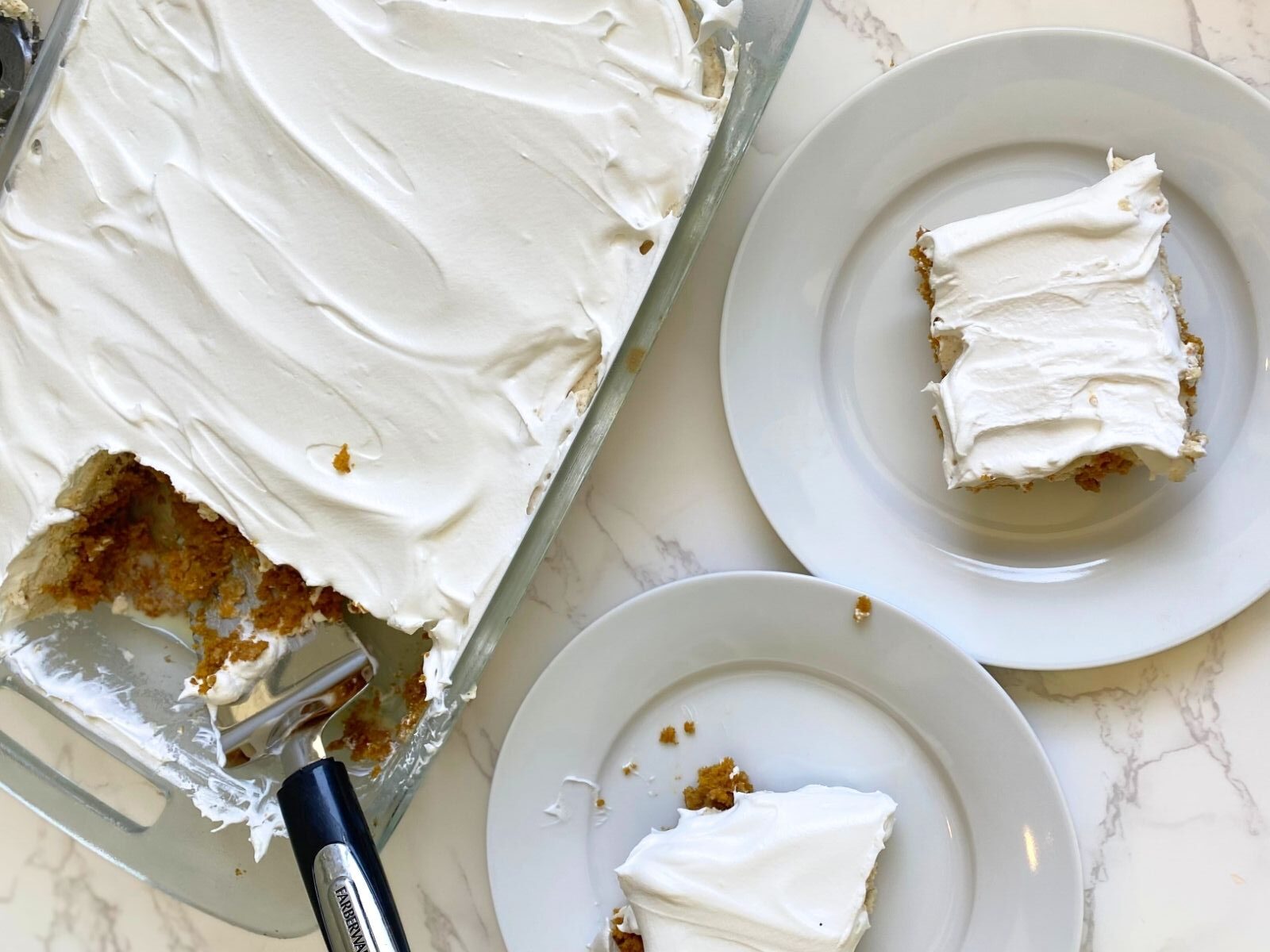 pumpkin poke cake with brown butter maple frosting
