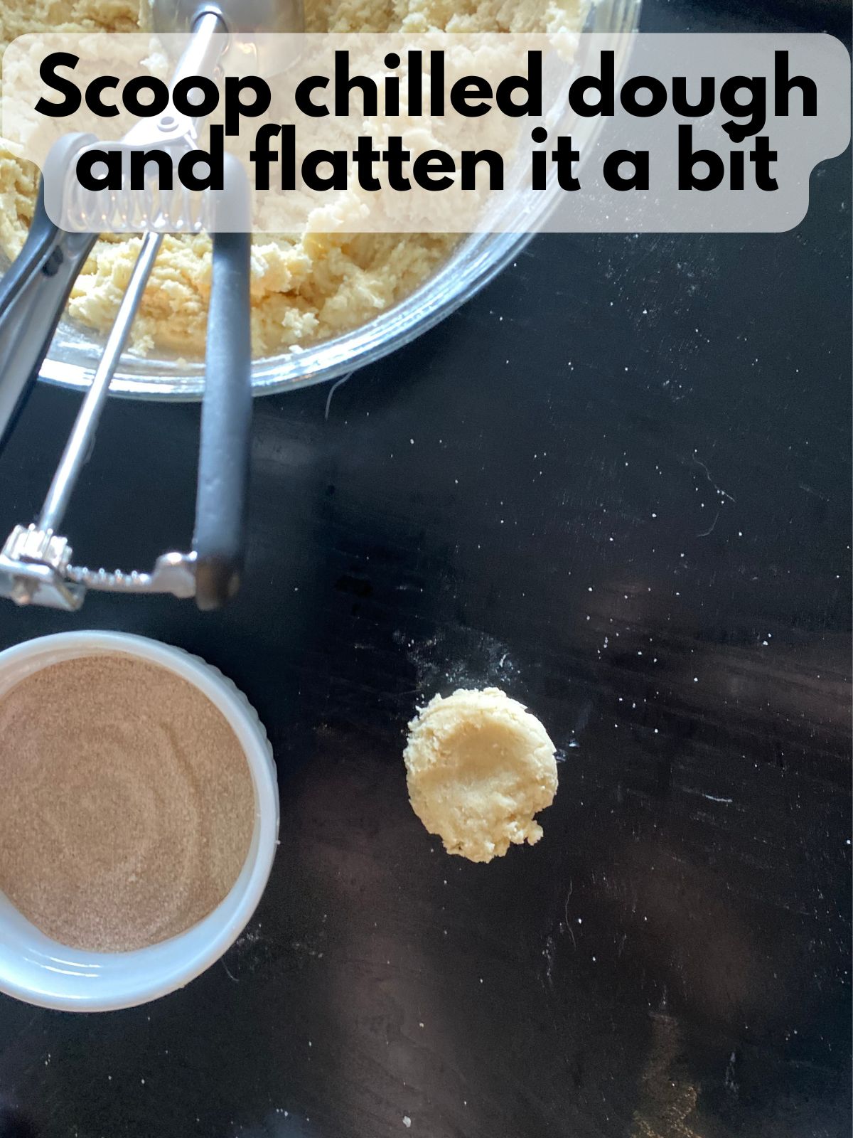 chilled snickerdoodle dough flattened into a disk