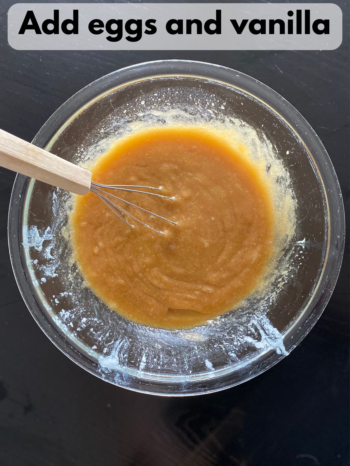 melted butter mixed with brown sugar, eggs and vanilla