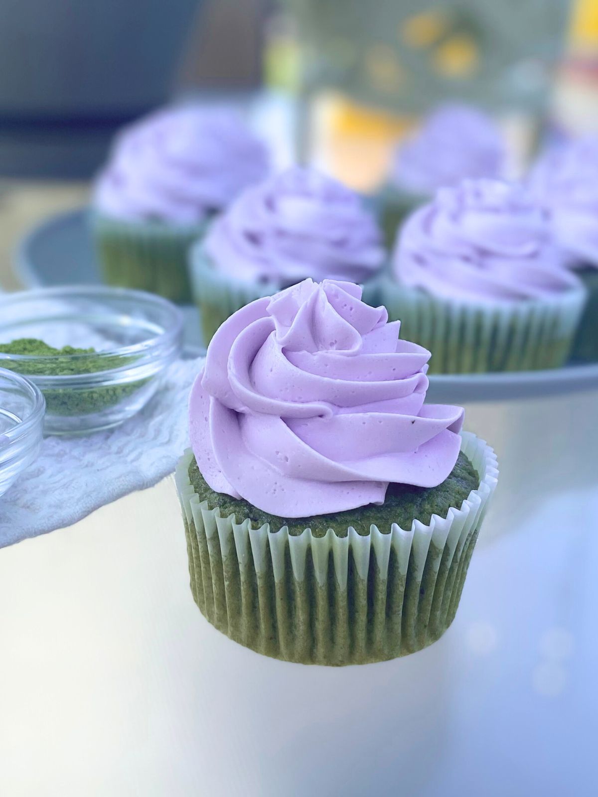 box mix matcha lavender cupcakes