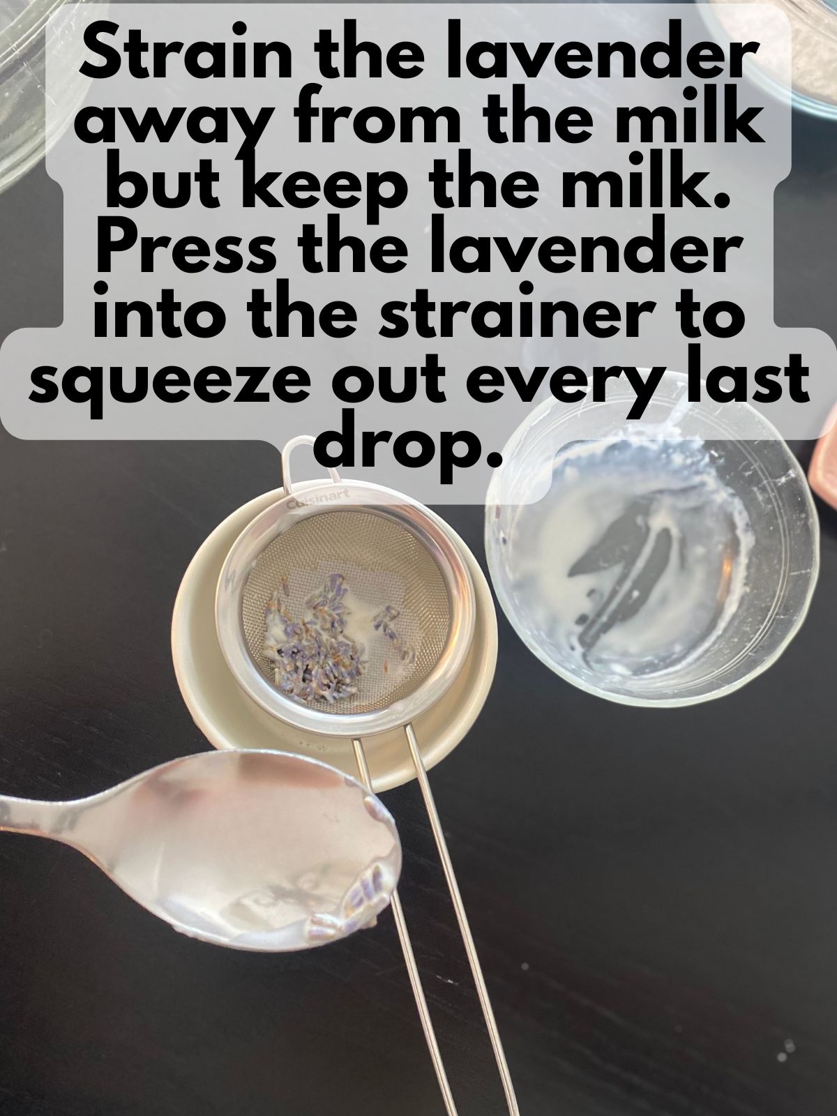 lavender strained out of hot milk