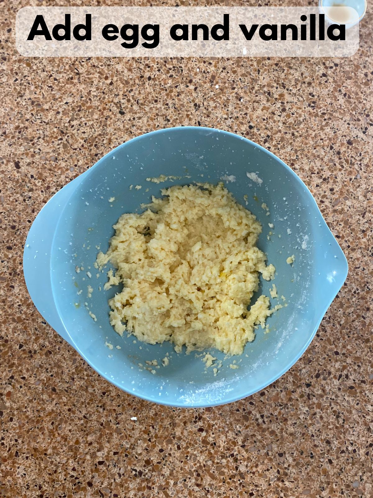 egg and vanilla added to creamed butter and sugar