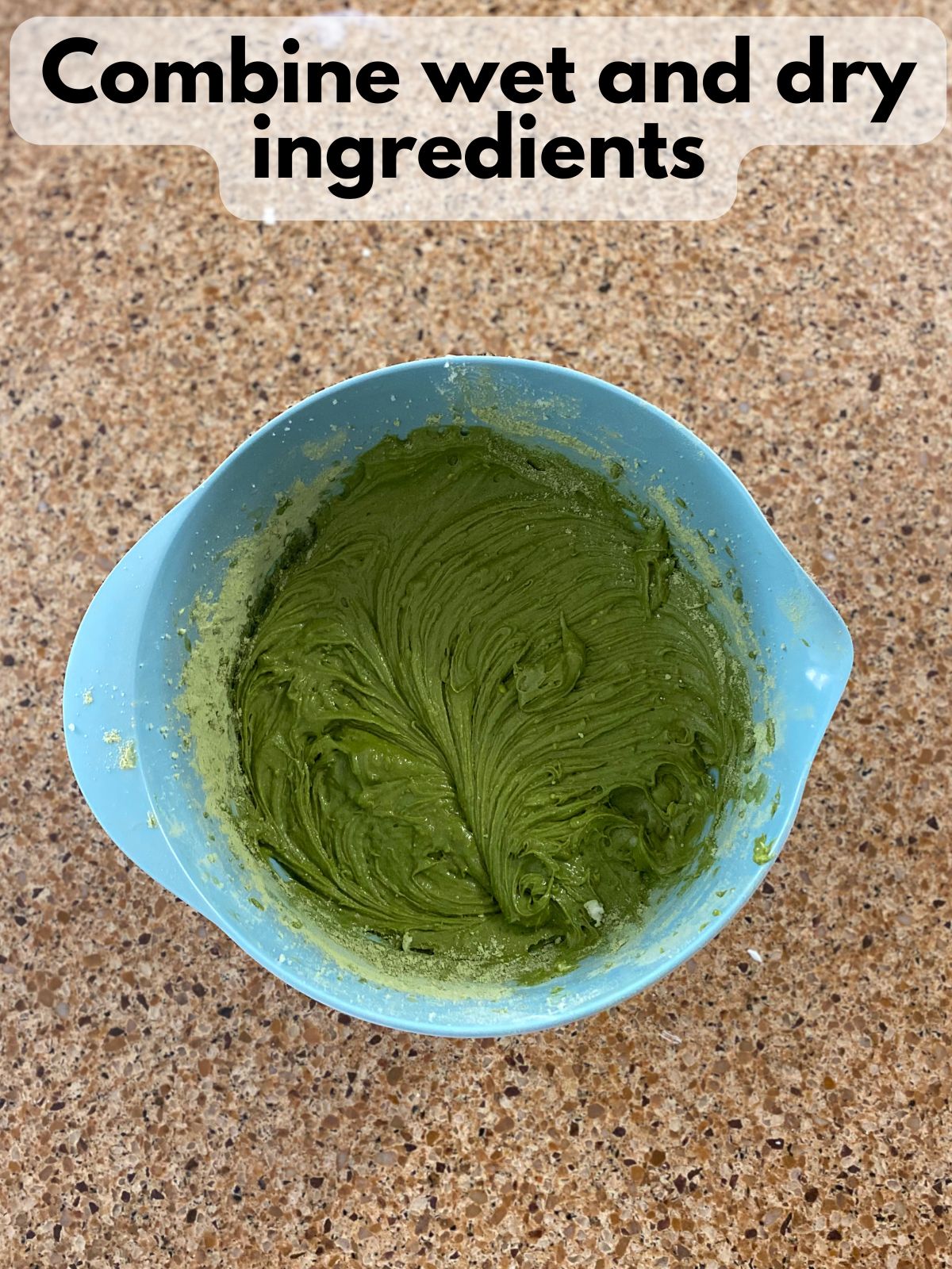 matcha whoopie pie batter with combined wet and dry ingredients