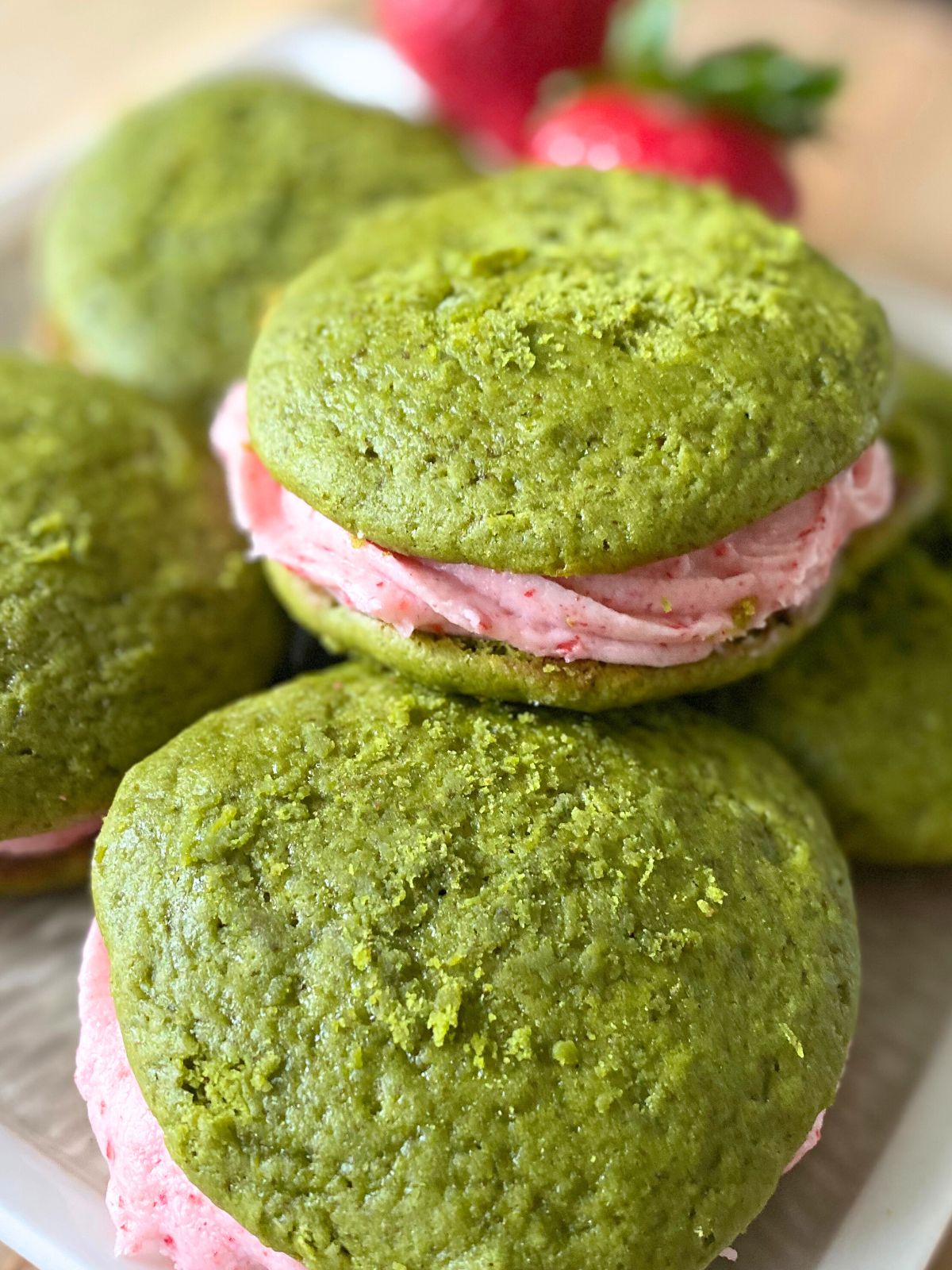matcha strawberry whoopie pies