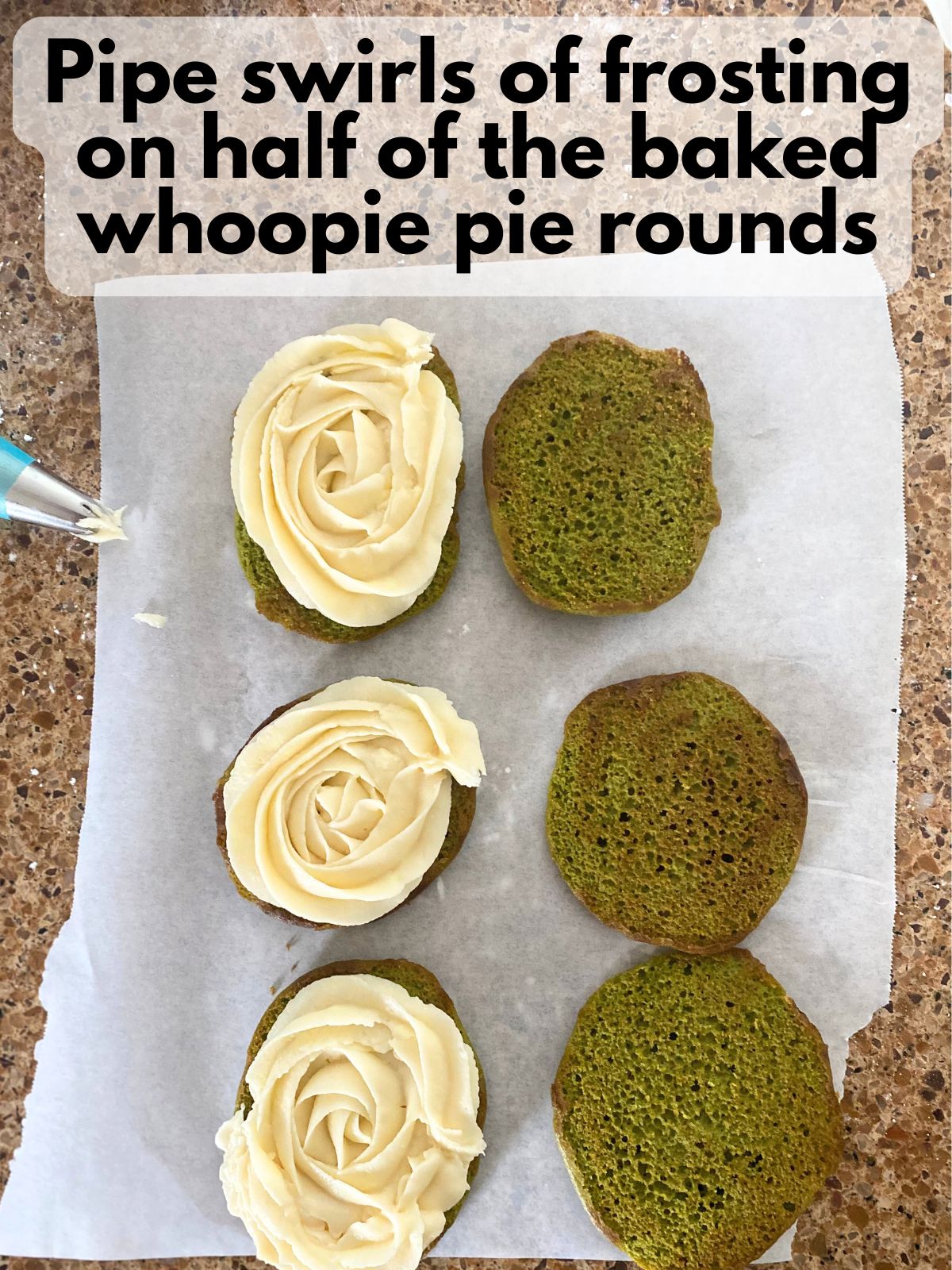 buttercream piped onto whoopie pie rounds