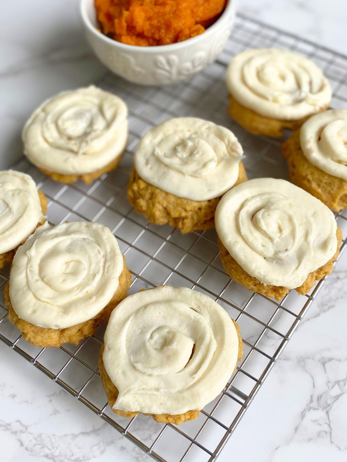 pumpkin sugar cookies with cream cheese frosting