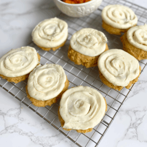 pumpkin sugar cookies with cream cheese frosting