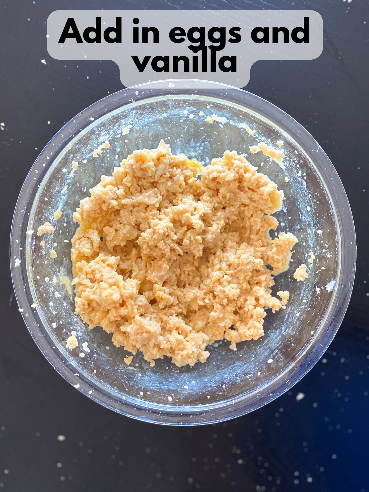 vanilla and eggs added to butter, sugar and brown sugar