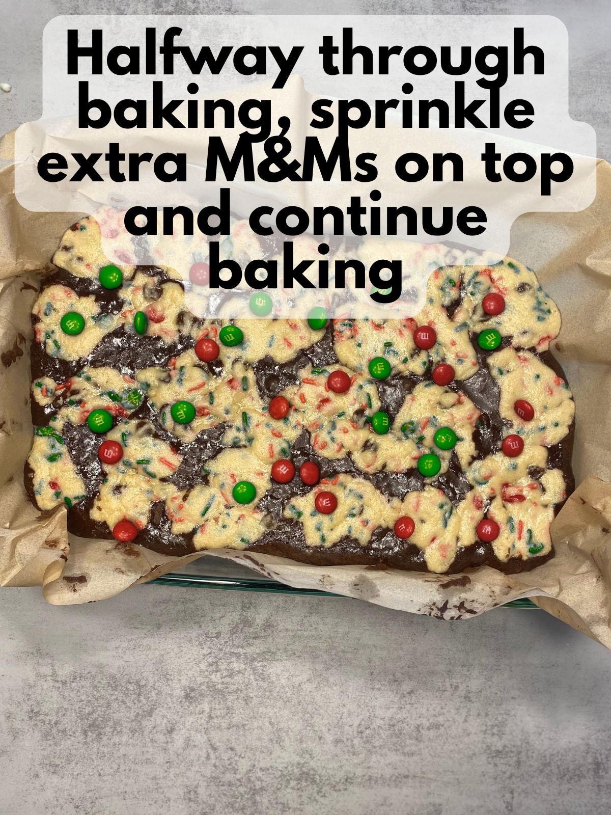 par-baked brookies with additional M&Ms sprinkled on top