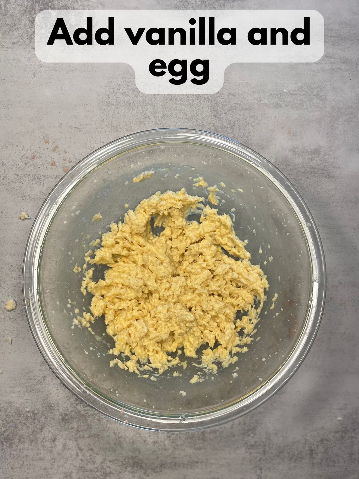 egg and vanilla mixed with butter and sugar