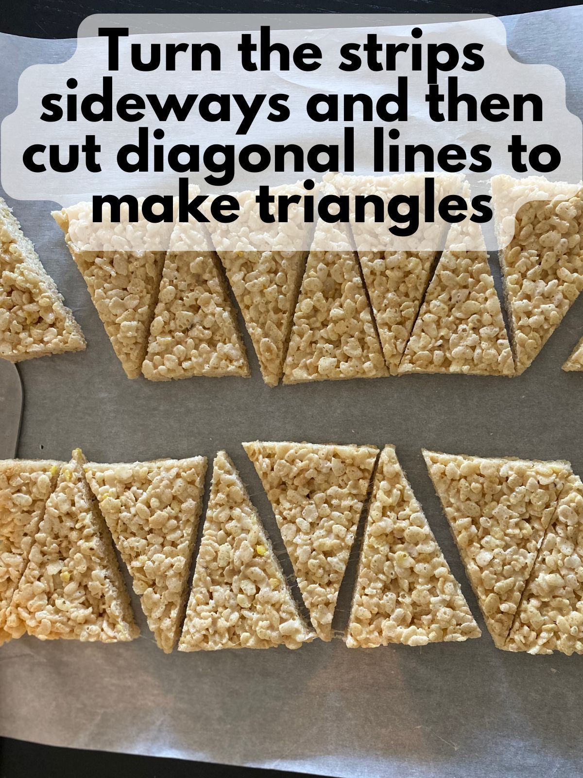 rice krispie treats cut into triangles