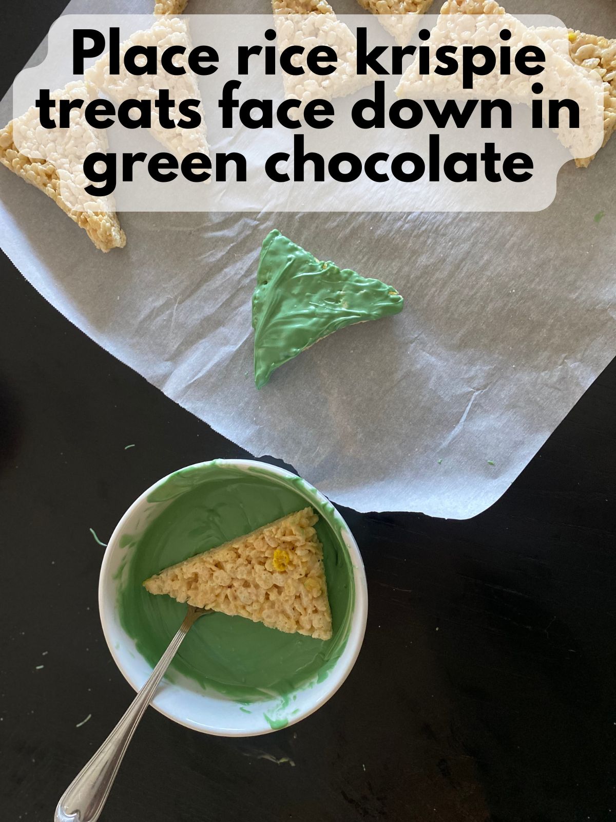 rice krispie treat dipped in green chocolate