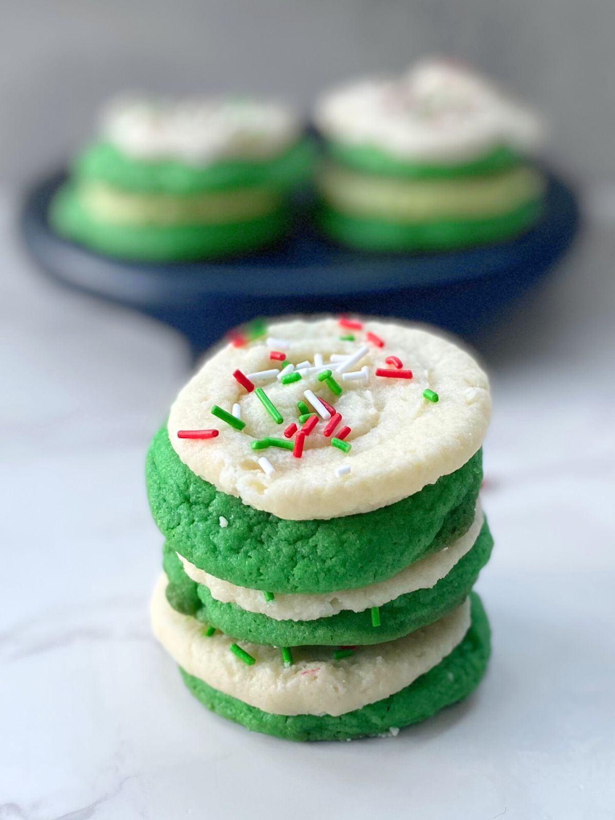 green Christmas sugar cookies with buttercream frosting