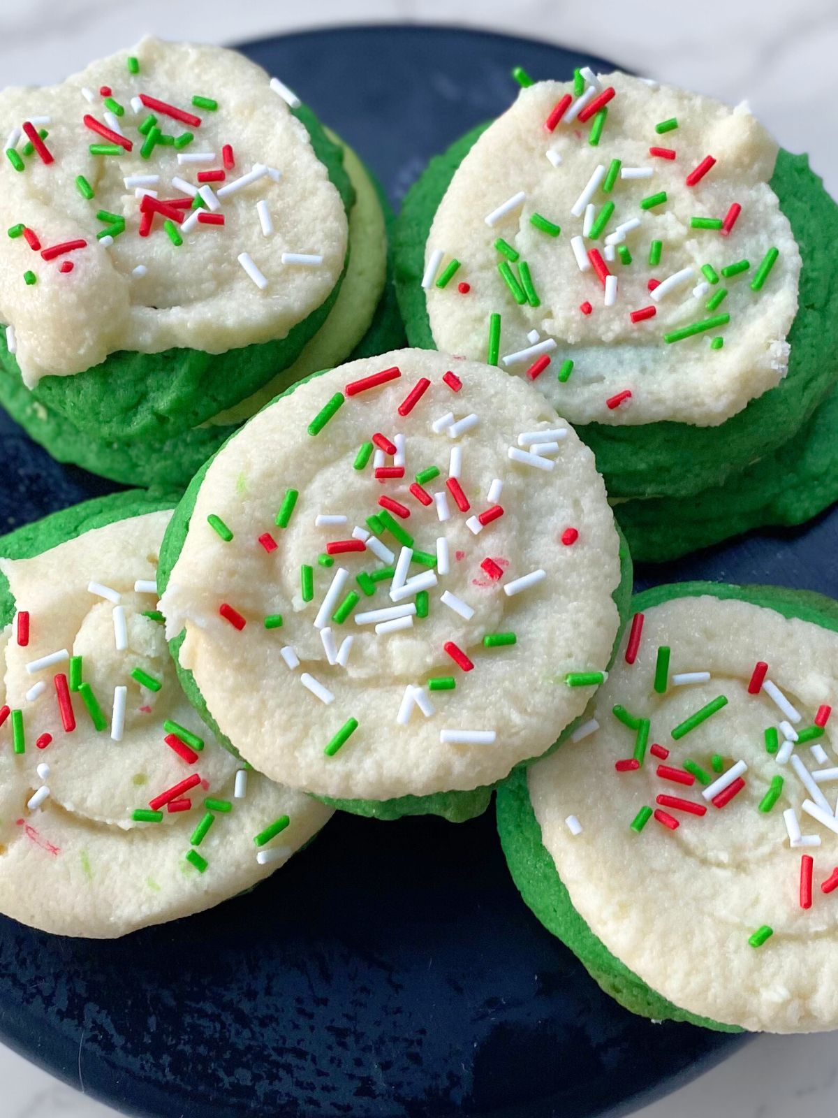 green Christmas sugar cookies with buttercream frosting