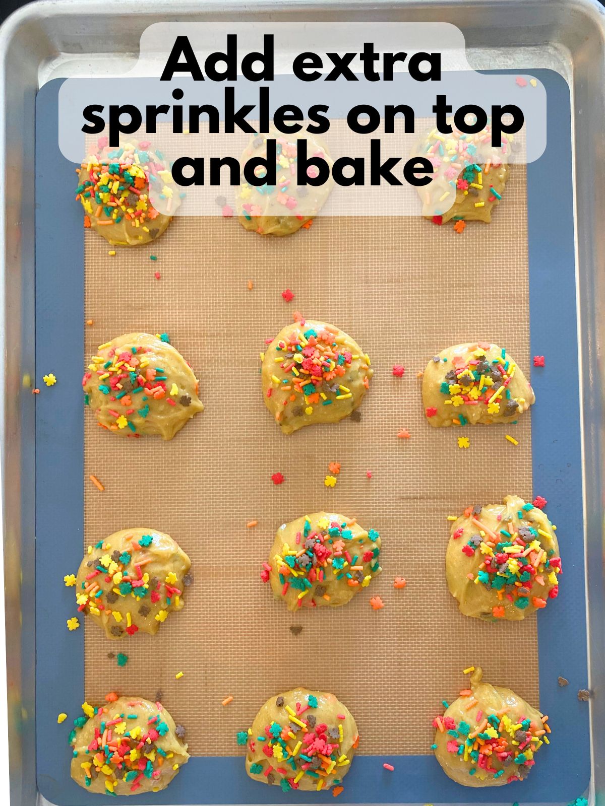 sprinkles sprinkled on top of cookie dough
