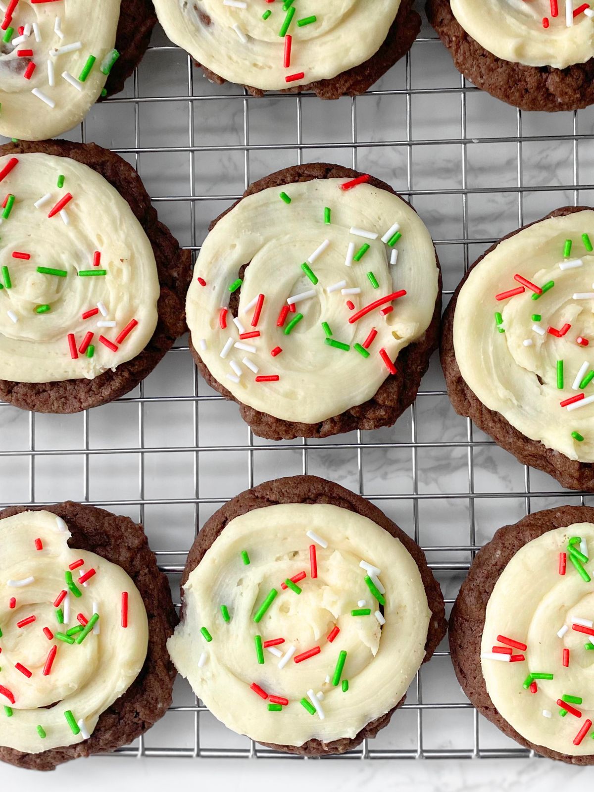 frosted chocolate Christmas cake mix cookies
