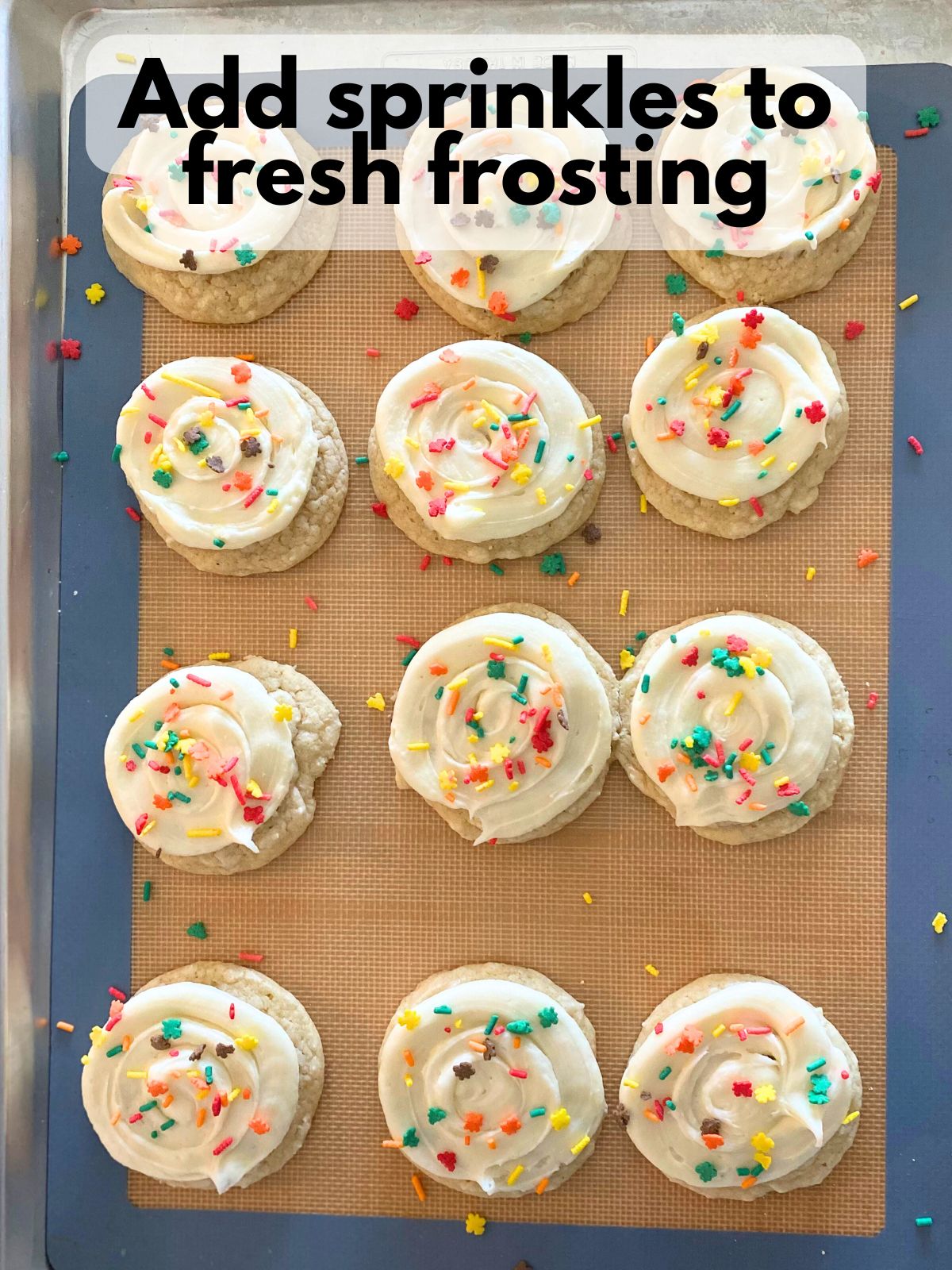 sprinkles on top of frosted cookies