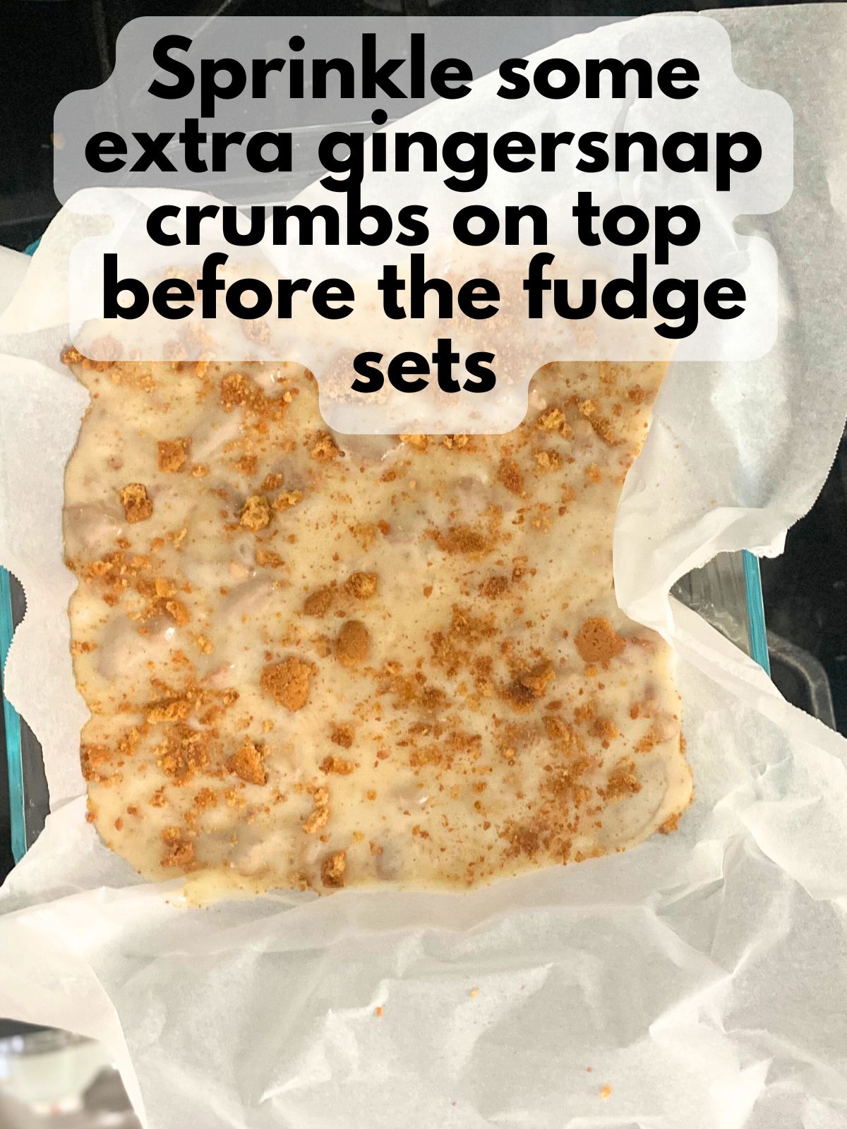 gingersnap fudge with extra chopped gingersnaps sprinkled on top