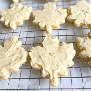 maple leaf cookies with brown butter maple glaze