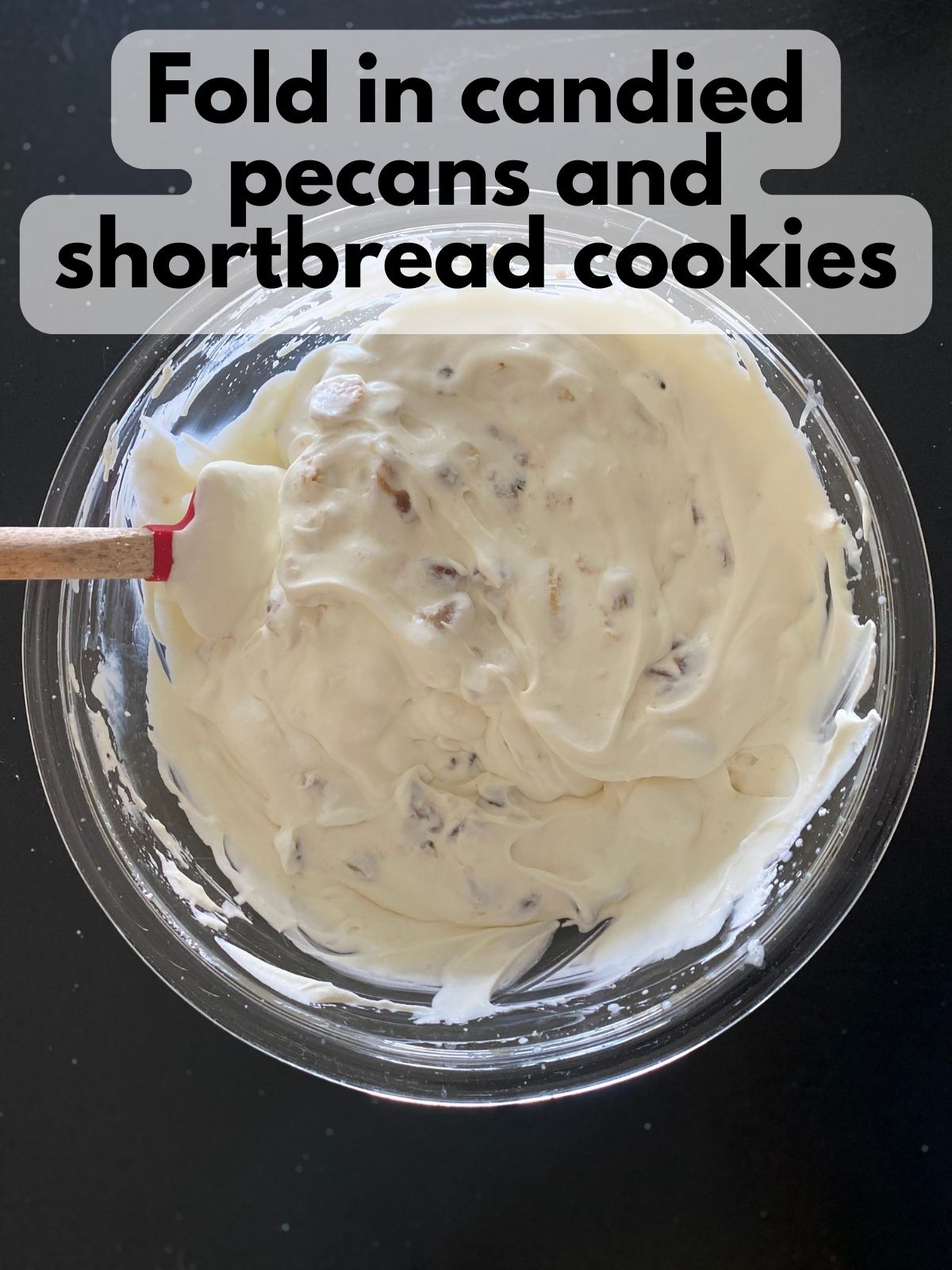 candied pecans and shortbread cookies folded into ice cream batter