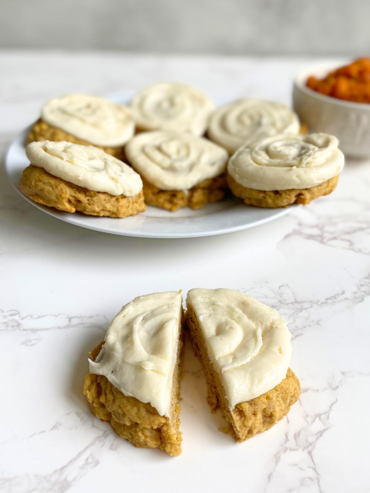 pumpkin sugar cookies with cream cheese frosting